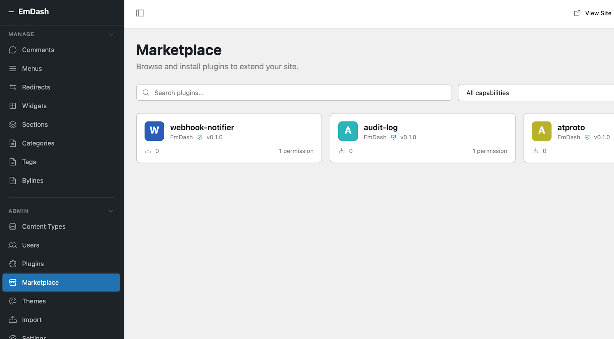 EmDash marketplace pluginů